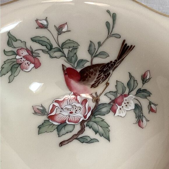 Lenox Serenade Floral Footed Bowl with Bird Design Cream & Gold USA Made Dish - Picture 3 of 12